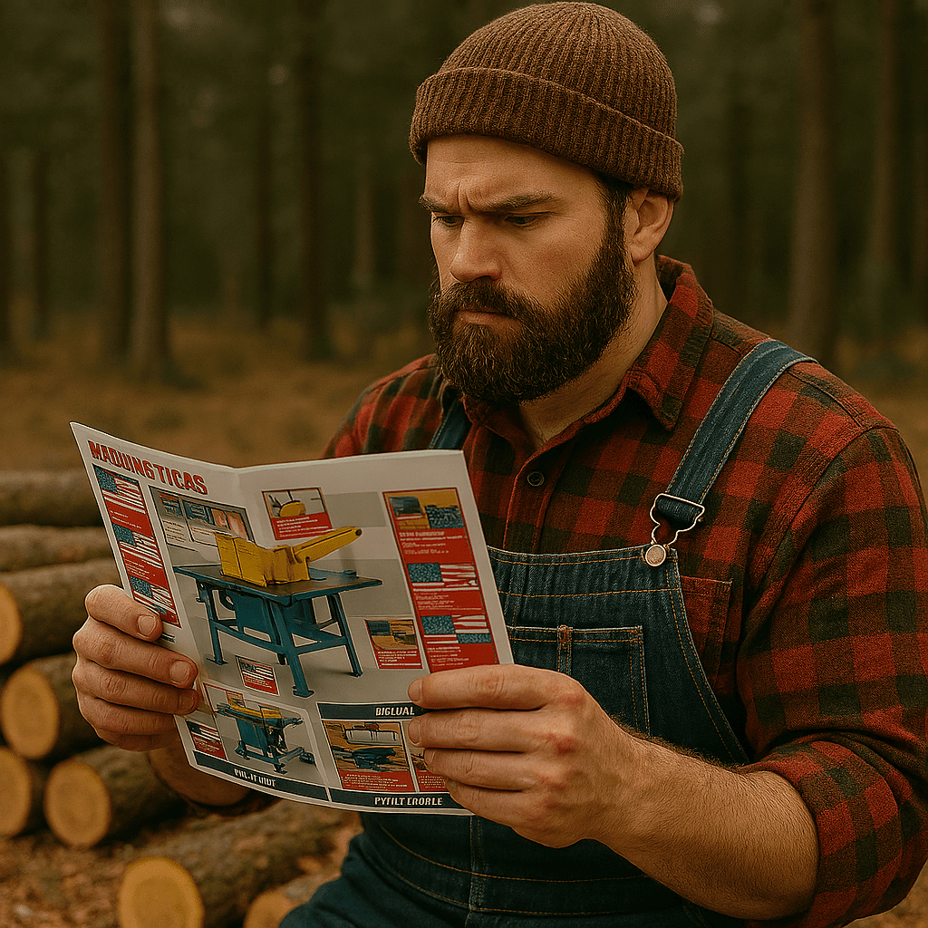 Boscaiolo mentre legge la scheda tecnica R-400