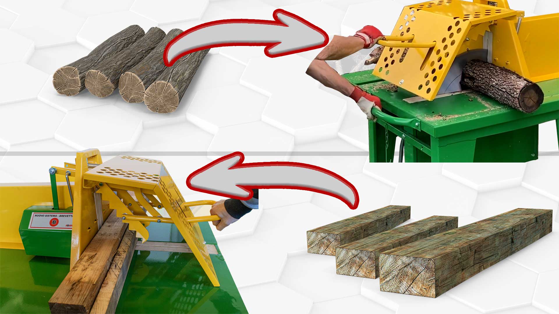Holzschneidesystem für Kreissägen für Baumstämme und Stammbretter