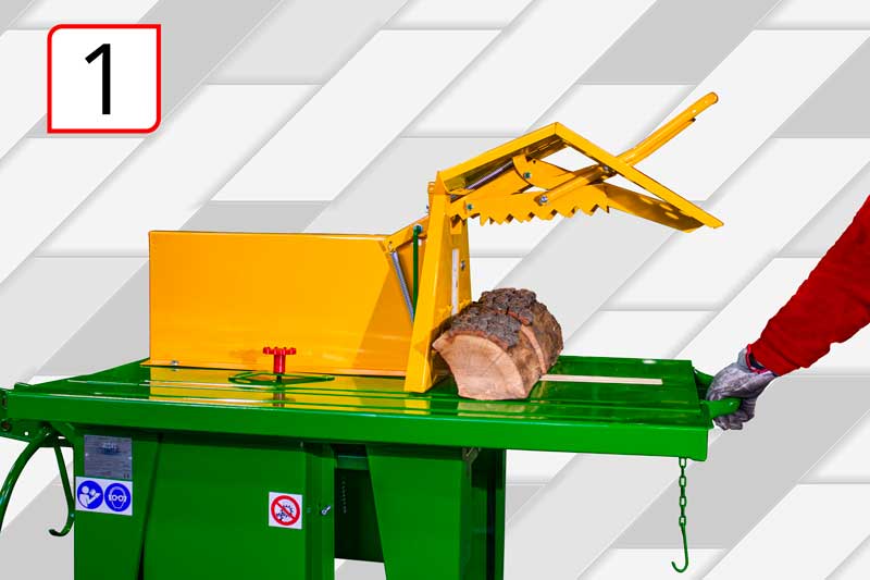 Place the piece of wood on the saw bench