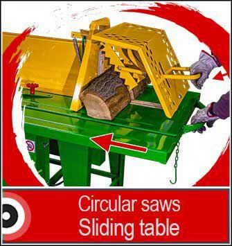 Circular saw with table that slides with safety devices