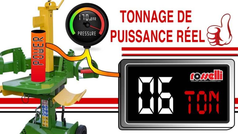 Fendeuse de bûches avec puissance réelle (tonnes)